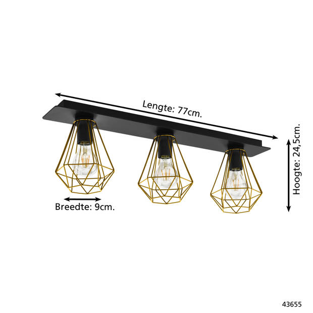 EGLO Tarbes 2 Plafondlamp - E27 - 77 cm - Zwart/Koper