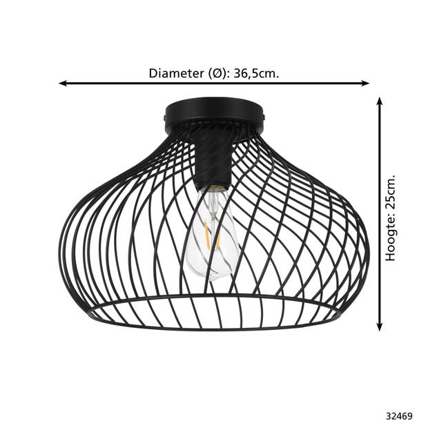 EGLO Staverton Plafondlamp - E27 - Ø 36,5 cm - Zwart