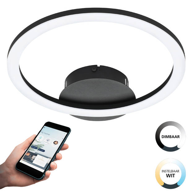 EGLO connect.z Parrapos-Z Smart Plafondlamp - 34 cm - Zwart/Wit