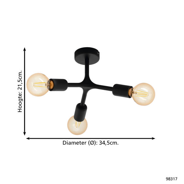 EGLO Bocadella 1 Plafondlamp - E27 - Ø 34,5 cm - Zwart