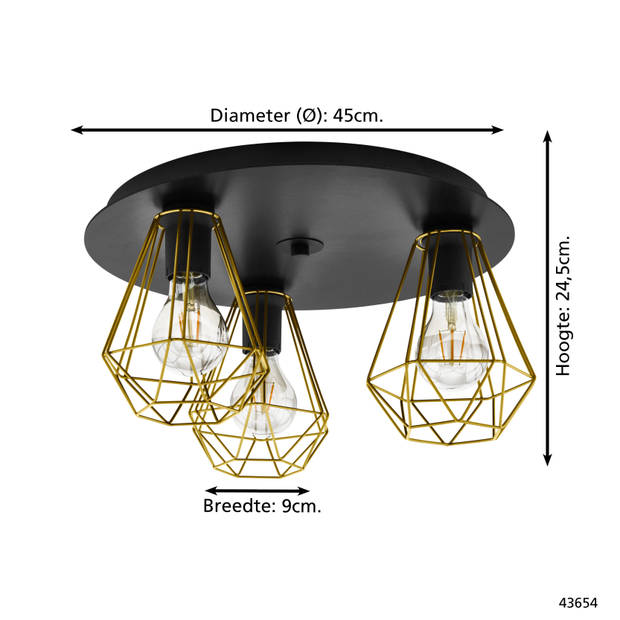 EGLO Tarbes 2 Plafondlamp - E27 - Ø 45 cm - Zwart/Koper