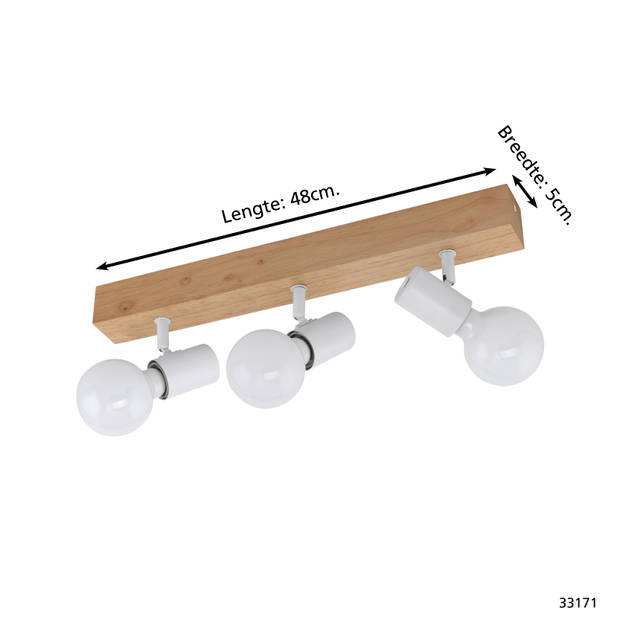 EGLO Townshend 3 - Plafondlamp - 3-lichts - E27 - eikenhout/wit