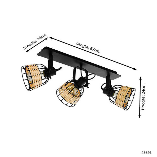 EGLO Anwick 1 Spot - E27 - 67 cm - Zwart/Rotan