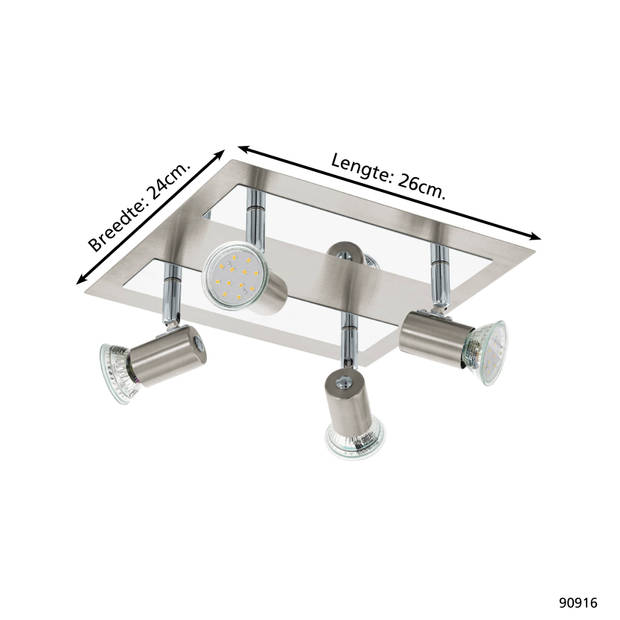 EGLO Rottelo - Plafondspots - 4 Lichts - Nikkel-Mat, Chroom