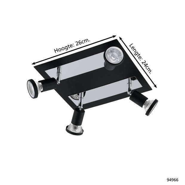 EGLO Sarria - Spot - 4 Lichts - Zwart, Chroom