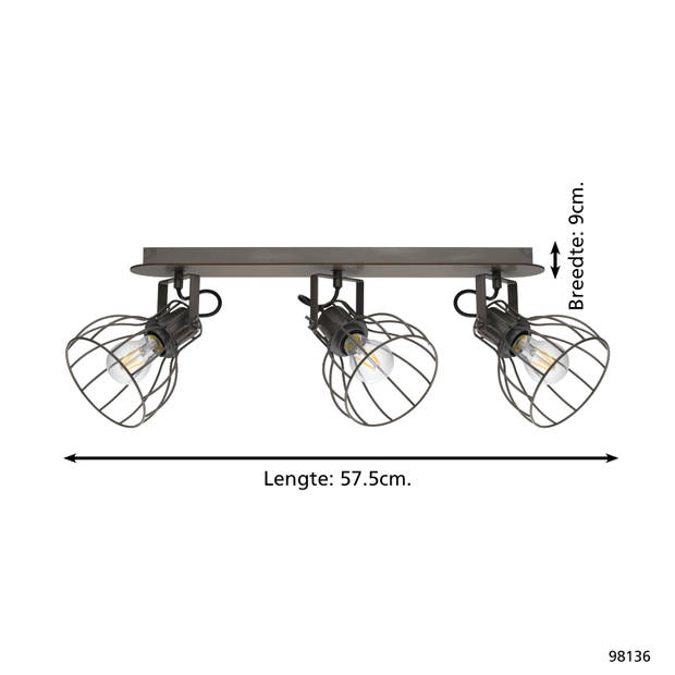 EGLO Sambatello Opbouwspot - E27 - 3-lichts - Bruin, ZIlver