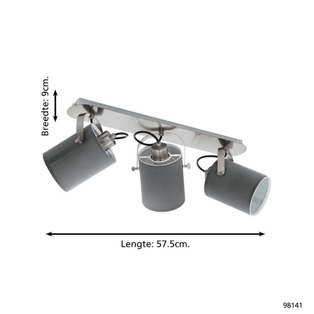 EGLO Villabate Spot - 3 lichts - E27 - Staal;Textiel - Grijs