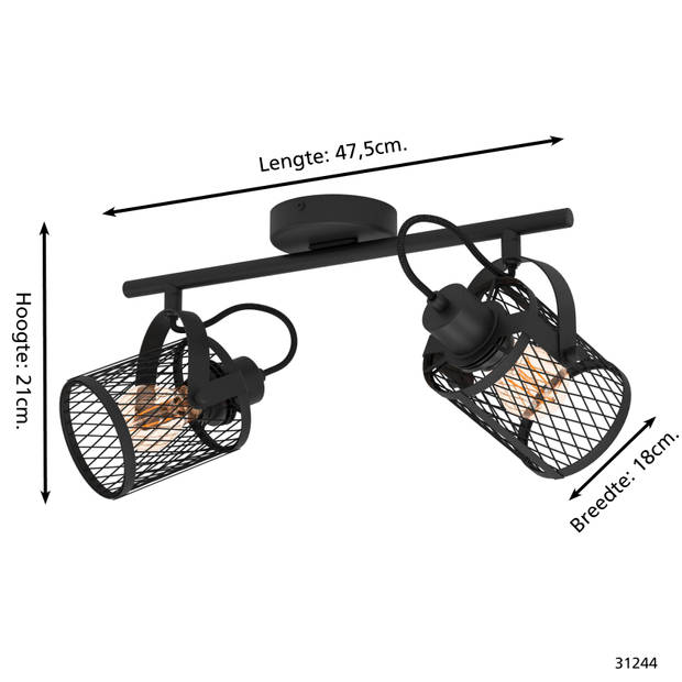 EGLO Dellow 1 spot - E27 - 2 lichts - 47.5 cm - Zwart