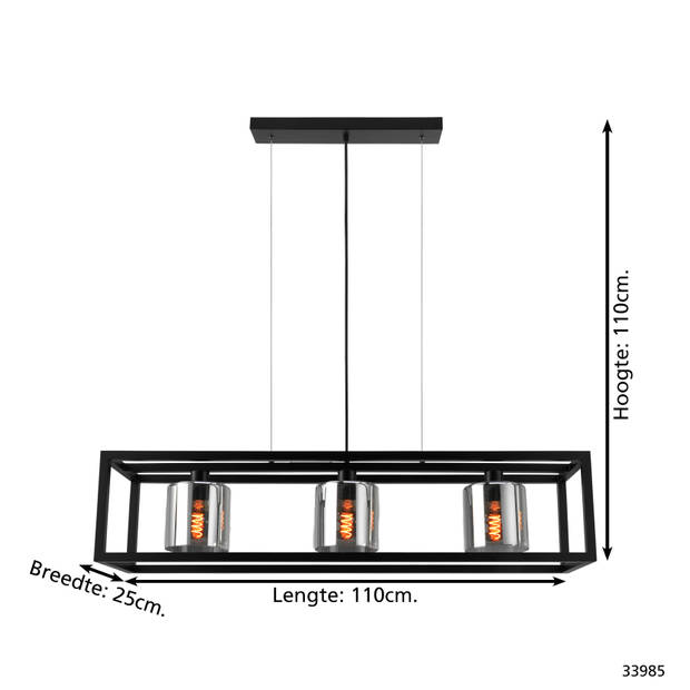 EGLO Brisling Hanglamp - E27 - 110 cm - Zwart