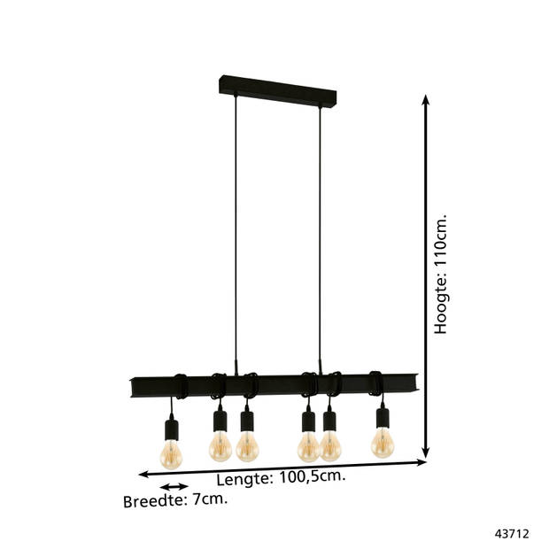 EGLO Townshend 6 Hanglamp - E27 - 100,5 cm - Zwart