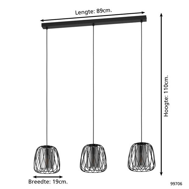 EGLO Floresta Hanglamp - E27 - 89 cm - Zwart