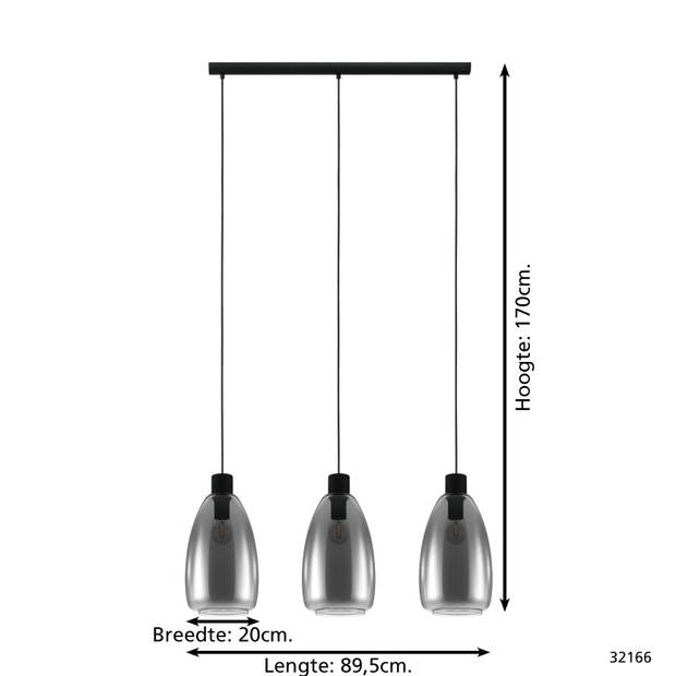 EGLO Chelvey Hanglamp - E27 - 89,5 cm - Zwart