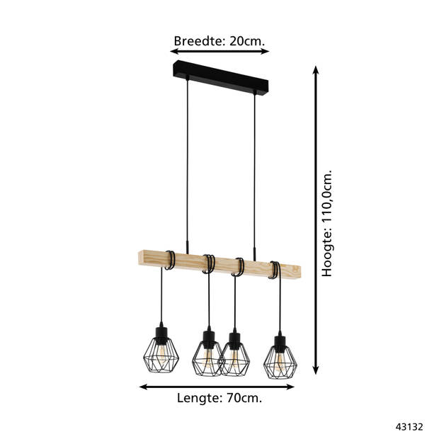 EGLO Townshend 5 Hanglamp - E27 - 70 cm - Zwart/Bruin