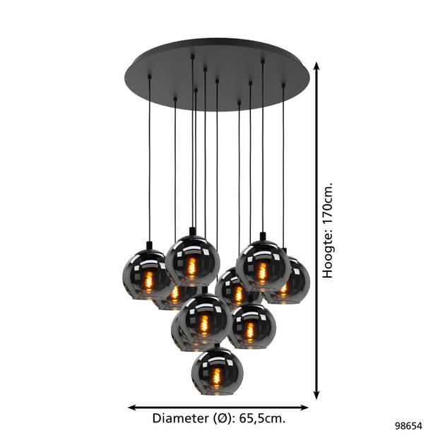 EGLO Ariscani Hanglamp - Ø 65,5 cm - smoke glas - Zwart