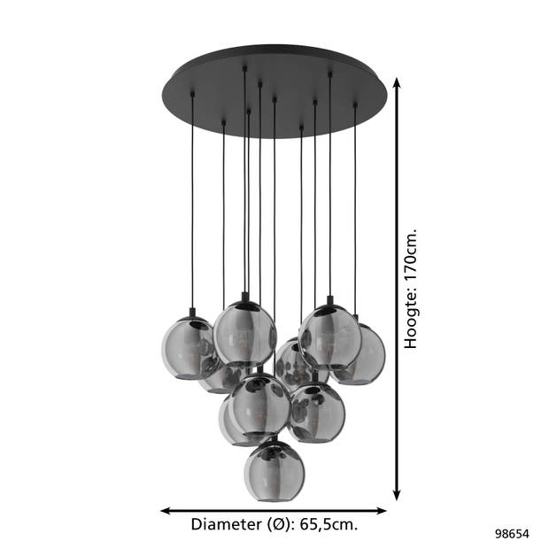 EGLO Ariscani Hanglamp - Ø 65,5 cm - smoke glas - Zwart