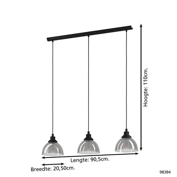 EGLO Beleser Hanglamp - E27 - 90,5 cm - Zwart