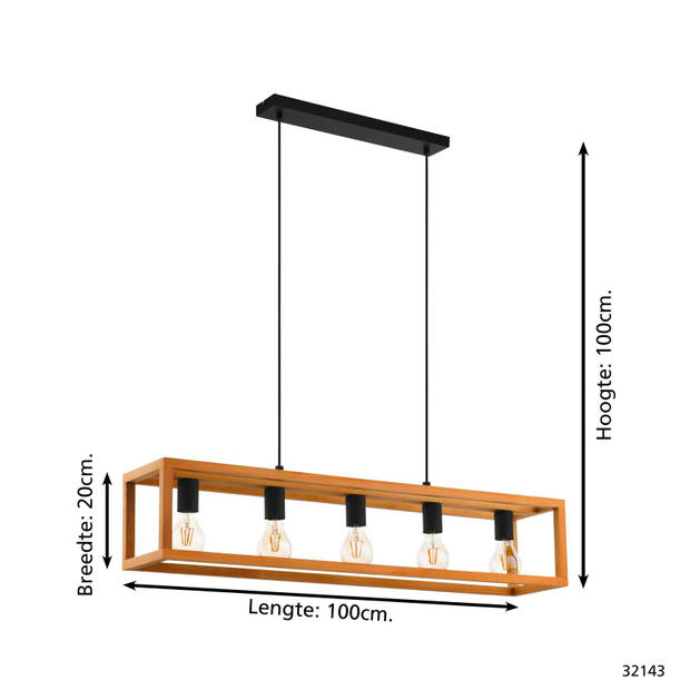 EGLO Blackcrown 1 Hanglamp - E27 - 100 cm - Zwart/Bruin