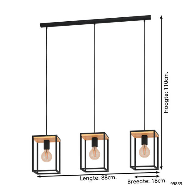 EGLO Libertad Hanglamp - E27 - 88 cm - Zwart/Bruin