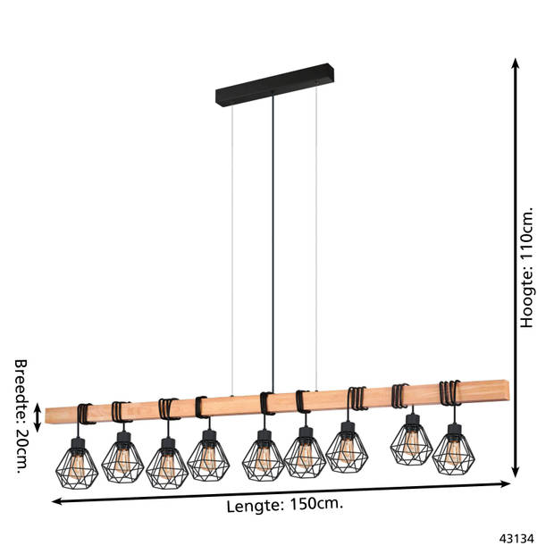 EGLO Townshend 5 Hanglamp - E27 - 150 cm - Zwart/Bruin