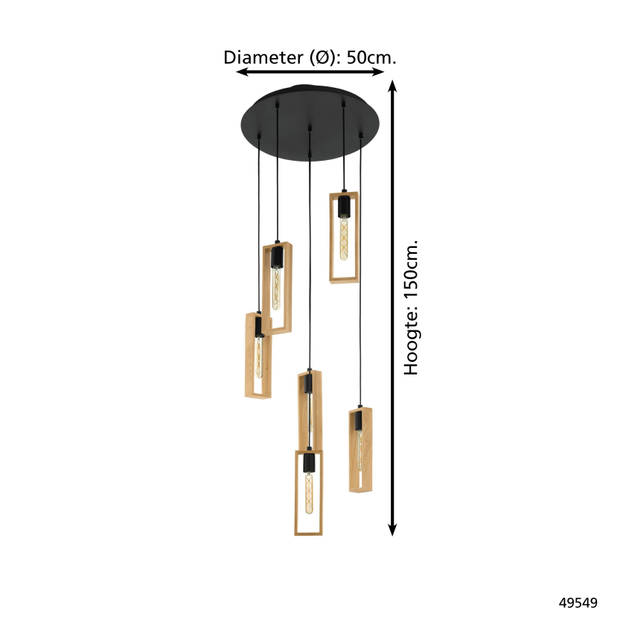 EGLO Littleton Hanglamp - E27 - Ø 50 cm - Zwart/Bruin