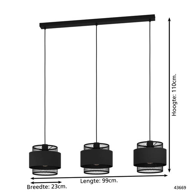 EGLO Bazely Hanglamp - E27 - 99 cm - Zwart