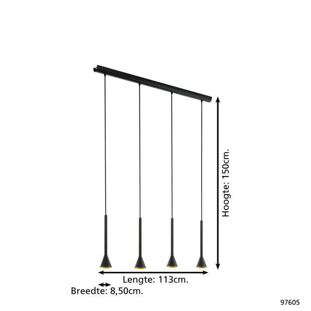 EGLO Cortaderas Hanglamp - GU10 - 113 cm - Zwart/Goud