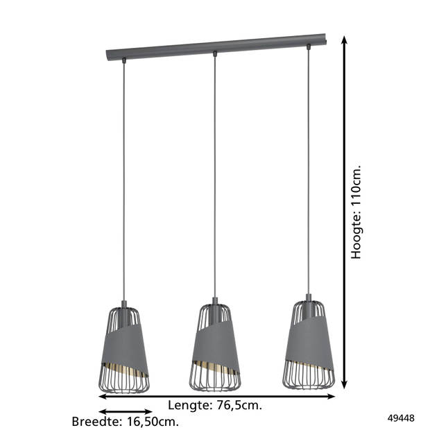 EGLO Austell Hanglamp - E27 - 76,5 cm - Zwart/Goud