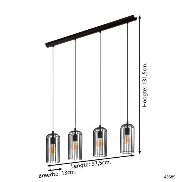 EGLO Roccamena 1 Hanglamp - E27 - 97,5 cm - Zwart