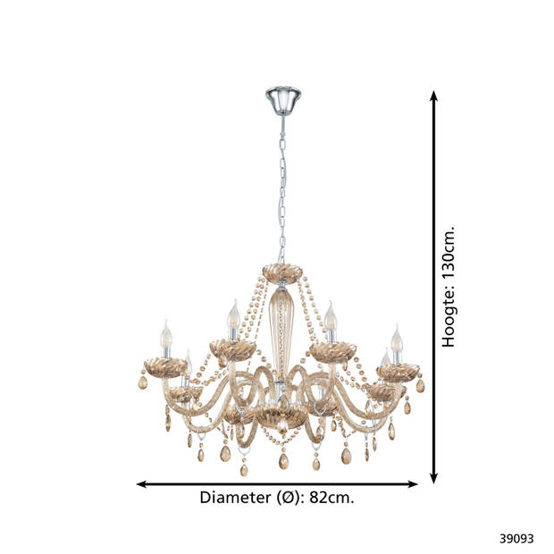 EGLO Basilano Hanglamp - E14 - Ø 82 cm - Chroom/Cognac