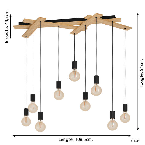 EGLO Monmount Hanglamp - E27 - 108,5 cm - Zwart/Bruin