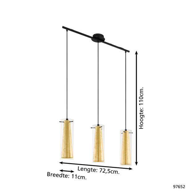 EGLO Pinto Gold Hanglamp - E27 - 72,5 cm - Zwart/Goud