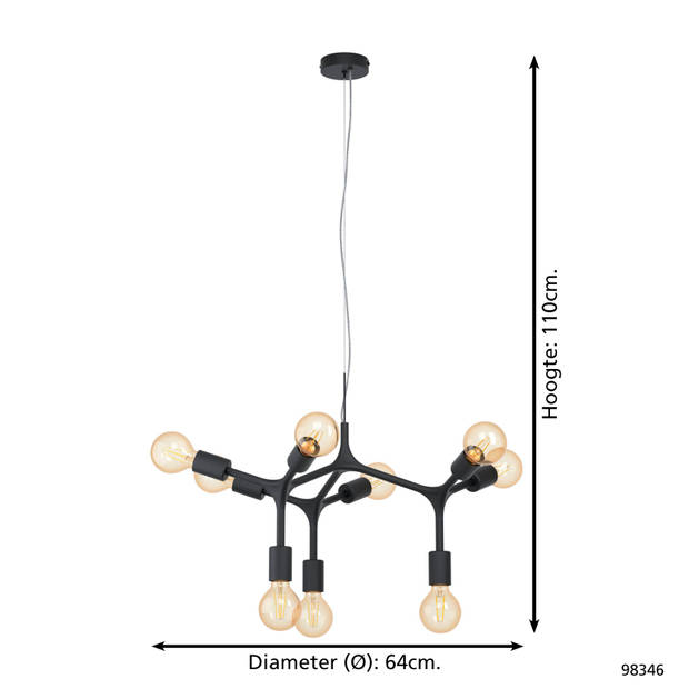 EGLO Bocadella Hanglamp - E27 - Ø 64 cm - Zwart