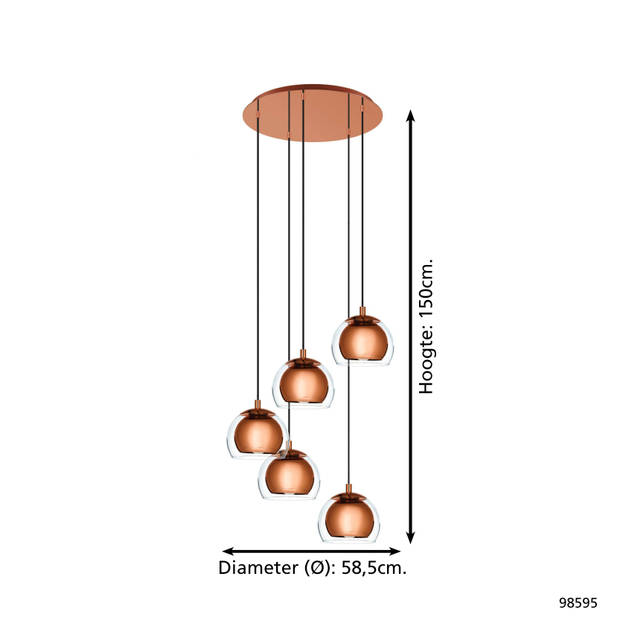 EGLO Rocamar 1 Hanglamp - E27 - Ø 58,5 cm - glas - Koper