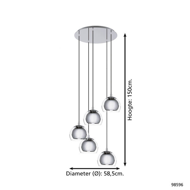 EGLO Rocamar 1 Hanglamp - E27 - Ø 58,5 cm - glas - Grijs/Zilver