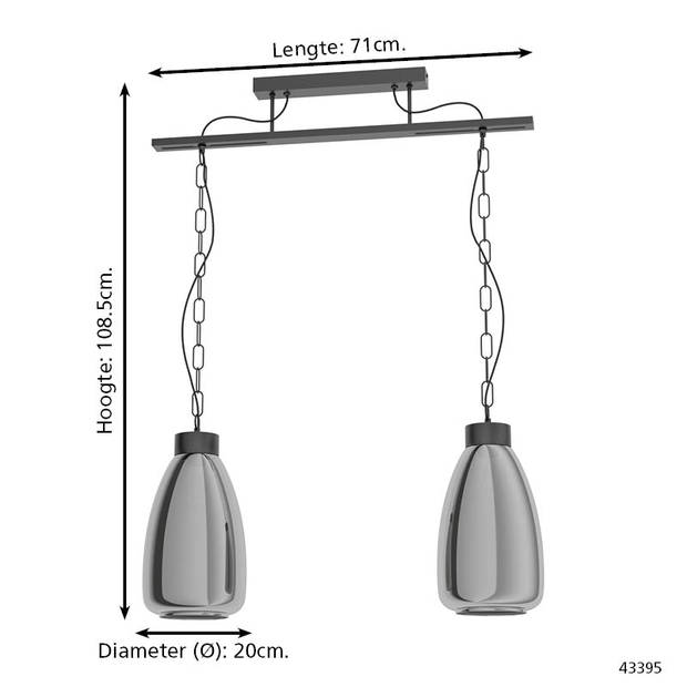 EGLO Brickfield Hanglamp - E27 - 77 cm - Zwart