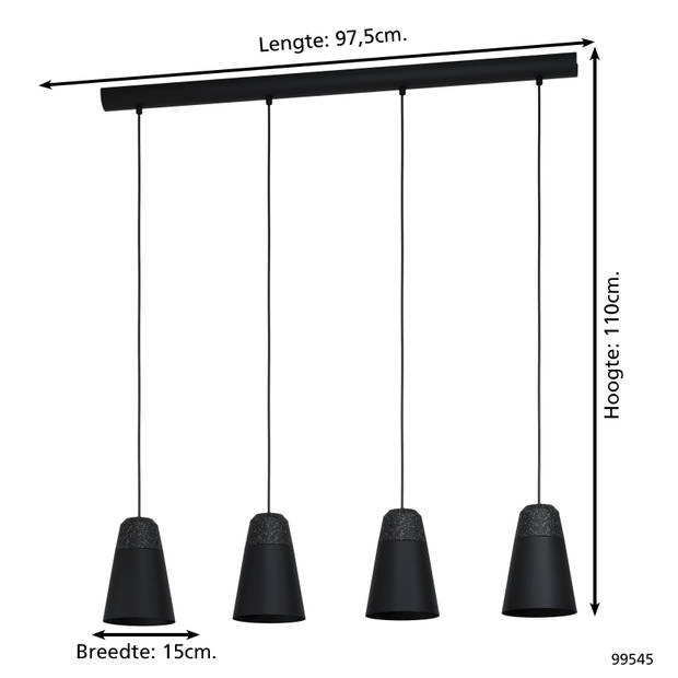 EGLO Canterras Hanglamp - E27 - 97,5 cm - Zwart/Grijs/Wit