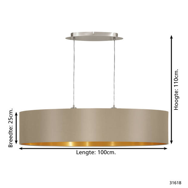 EGLO Maserlo - Hanglamp - 2 Lichts - 100cm - Grijs/Taupe/Goud