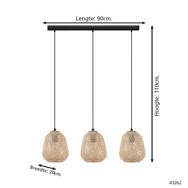 EGLO Dembleby - Hanglamp - E27 - 90 cm - Zwart