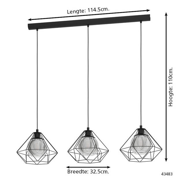 EGLO Vernham - Hanglamp - E27 - 114,5 cm - Zwart