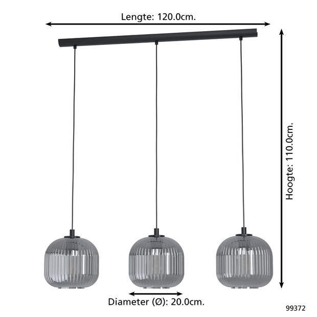 EGLO Mantunalle 1 - Hanglamp - E27 - 120 cm - Zwart