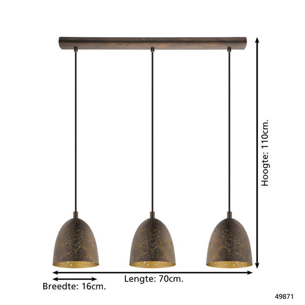 EGLO Safi Hanglamp - E27 - 70 cm - Bruin/Goud