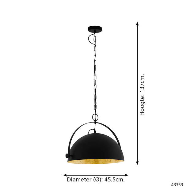 EGLO Covaleda 1 - Hanglamp - E27 - Ø 45,5 cm - Zwart/Goud