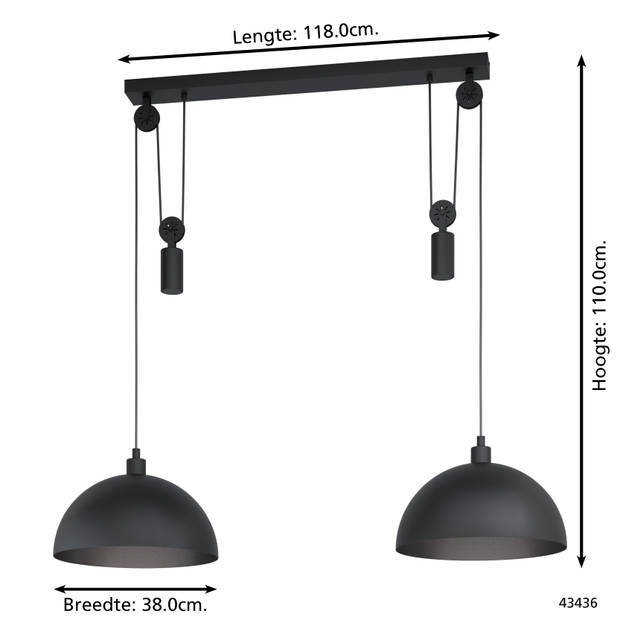 EGLO Winkworth - Hanglamp - 2 x E27 - Ø 38 cm - Zwart