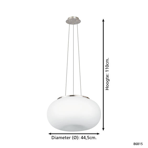 EGLO Optica - Hanglamp - 2 Lichts - Ø445mm. - Nikkel-Mat - Wit