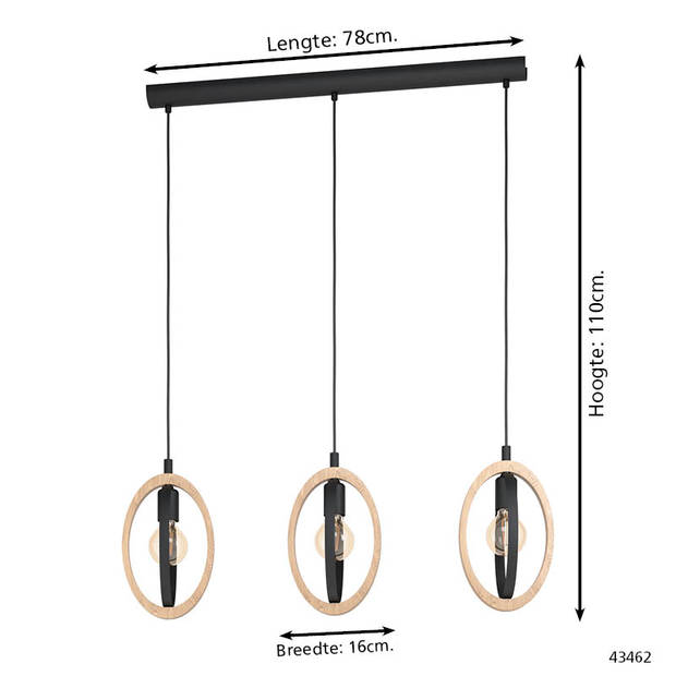 EGLO Basildon Hanglamp - E27 - 78 cm - Zwart/Bruin