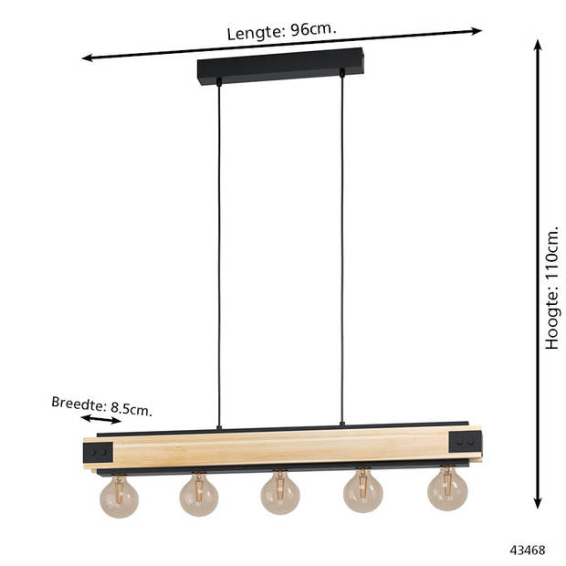 EGLO Layham Hanglamp - E27 - 96 cm - Zwart/Bruin