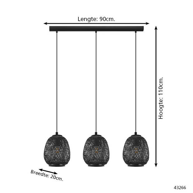 EGLO Dembleby 1 - Hanglamp - E27 - 90 cm - Zwart