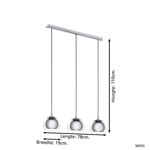 EGLO Rocamar - Hanglamp - E27 - 78 cm - glas - Grijs/Zilver