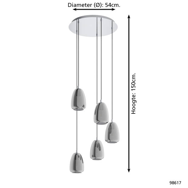EGLO Alobrase Hanglamp - 5 lichts - Ø54 cm - E27 - Chroom