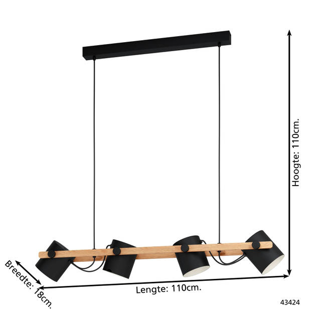 EGLO Hornwood Hanglamp - E27 - 110 cm - Zwart/Crème/Bruin